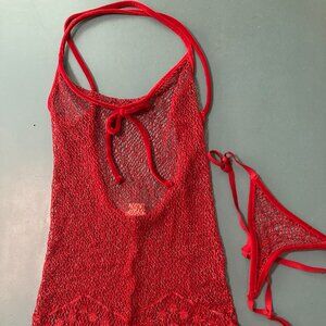 Sheer Sparkly Nightie Chain-like Look Red